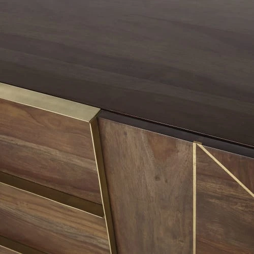 Maisons Du Monde Buffet 2 Portes 3 Tiroirs En Sheesham Massif Et Métal Doré 3 Maisons Du Monde Buffet 2 Portes 3 Tiroirs En Sheesham Massif Et Métal Doré – Image 3