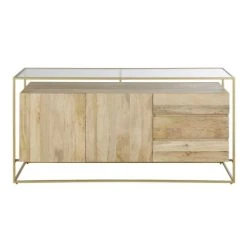 Maisons Du Monde Buffet 2 Portes 3 Tiroirs En Verre Et Métal Coloris Laiton