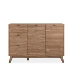 CALICOSY Buffet 2 Portes 3 Tiroirs Et 1 étagère - L120 Cm - Marron