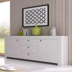Petits Meubles Buffet 2 Portes 3 Tiroirs Naturel Blanc