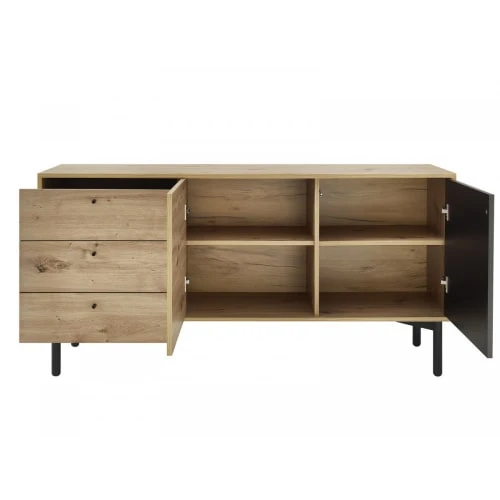 Petits Meubles Buffet 2 Portes 3 Tiroirs Naturel Et Noir 2 Petits Meubles Buffet 2 Portes 3 Tiroirs Naturel Et Noir – Image 2