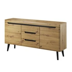 Petits Meubles Buffet 2 Portes 3 Tiroirs Naturel Et Noir