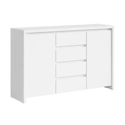 Petits Meubles Buffet 2 Portes 4 Tiroirs Blanc