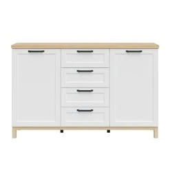 Alternative view of Petits Meubles Buffet 2 Portes 4 Tiroirs Blanc Et Naturel