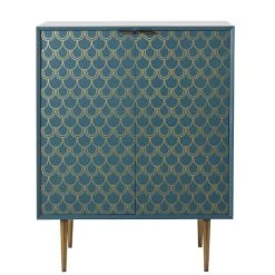 Boutique Maisons du Monde 32 Maisons Du Monde Buffet 2 Portes Bleu Turquoise Motifs Graphiques Dorés