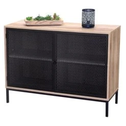 Alternative view of Fornord Buffet 2 Portes Bois Et Métal Grillagé Noir
