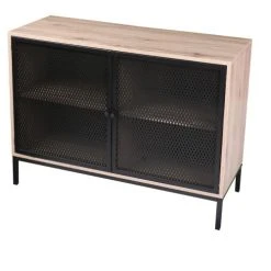 Fornord Buffet 2 Portes Bois Et Métal Grillagé Noir