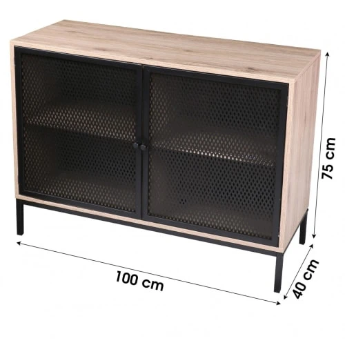 Fornord Buffet 2 Portes Bois Et Métal Grillagé Noir 4 Fornord Buffet 2 Portes Bois Et Métal Grillagé Noir – Image 4