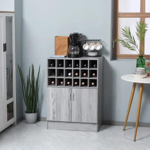 HOMCOM Buffet 2 Portes Casier 18 Bouteilles Aspect Bois Veinage Gris 2 HOMCOM Buffet 2 Portes Casier 18 Bouteilles Aspect Bois Veinage Gris – Image 2