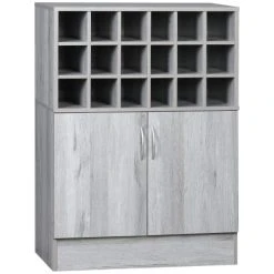 HOMCOM Buffet 2 Portes Casier 18 Bouteilles Aspect Bois Veinage Gris