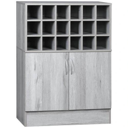 HOMCOM Buffet 2 Portes Casier 18 Bouteilles Aspect Bois Veinage Gris 1 HOMCOM Buffet 2 Portes Casier 18 Bouteilles Aspect Bois Veinage Gris