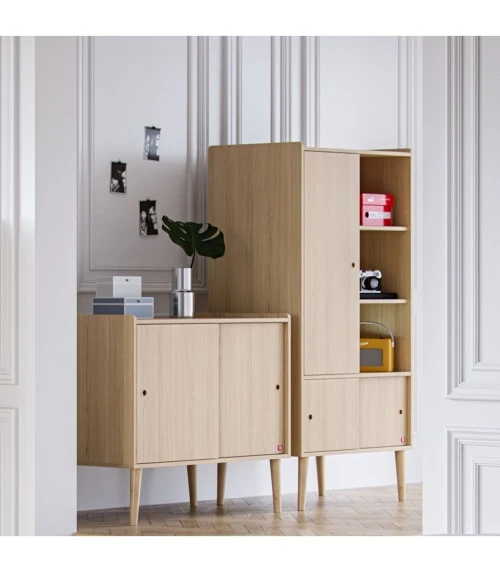 CALICOSY Buffet 2 Portes Coulissantes L100 Cm - Décor Chêne 3 CALICOSY Buffet 2 Portes Coulissantes L100 Cm - Décor Chêne – Image 3