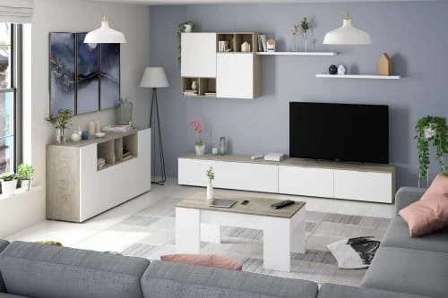 Dmora Buffet 2 Portes Effet Bois Blanc Et Chêne 3 Dmora Buffet 2 Portes Effet Bois Blanc Et Chêne – Image 3