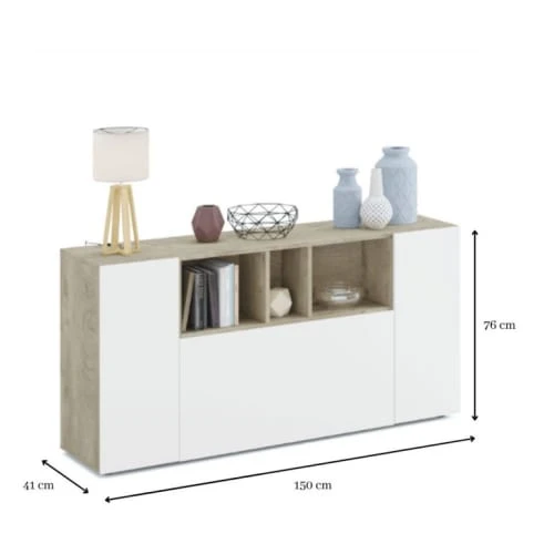 Dmora Buffet 2 Portes Effet Bois Blanc Et Chêne 6 Dmora Buffet 2 Portes Effet Bois Blanc Et Chêne – Image 6