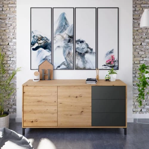 Dmora Buffet 2 Portes Effet Bois Chêne Et Anthracite 3 Dmora Buffet 2 Portes Effet Bois Chêne Et Anthracite – Image 3