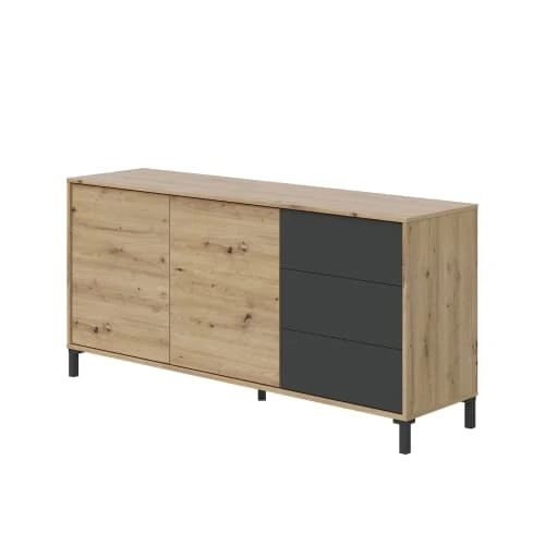 Dmora Buffet 2 Portes Effet Bois Chêne Et Anthracite 1 Dmora Buffet 2 Portes Effet Bois Chêne Et Anthracite