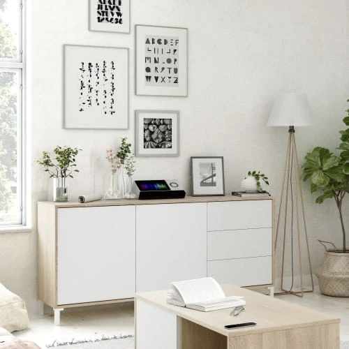Dmora Buffet 2 Portes Effet Chêne Et Bois Blanc 2 Dmora Buffet 2 Portes Effet Chêne Et Bois Blanc – Image 2