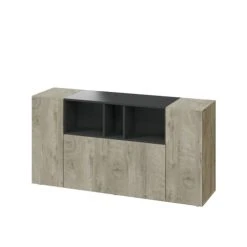 Dmora Buffet 2 Portes Effet Chêne Et Bois Noir