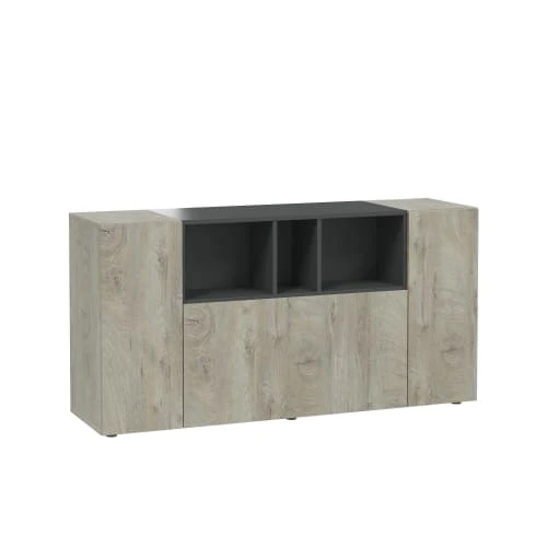 Dmora Buffet 2 Portes Effet Chêne Et Bois Noir 4 Dmora Buffet 2 Portes Effet Chêne Et Bois Noir – Image 4