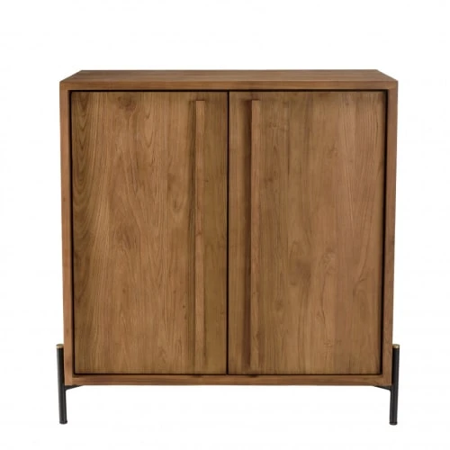 MACABANE Buffet 2 Portes En Bois De Teck Recyclé Pieds En Métal Noir 5 MACABANE Buffet 2 Portes En Bois De Teck Recyclé Pieds En Métal Noir – Image 5