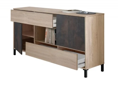 Dmora Buffet 2 Portes En Chêne Et Effet Bois D'oxyde 5 Dmora Buffet 2 Portes En Chêne Et Effet Bois D'oxyde – Image 5