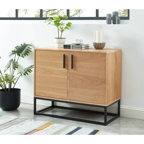 Drawer Buffet 2 Portes En Métal Et Bois Clair 2 Drawer Buffet 2 Portes En Métal Et Bois Clair – Image 2