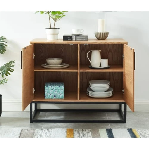 Drawer Buffet 2 Portes En Métal Et Bois Clair 3 Drawer Buffet 2 Portes En Métal Et Bois Clair – Image 3