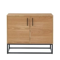 Drawer Buffet 2 Portes En Métal Et Bois Clair