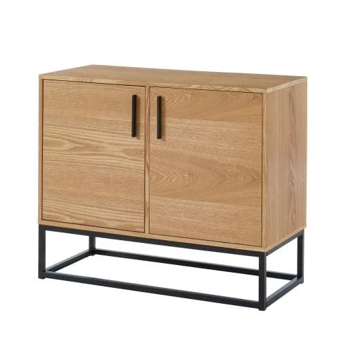 Drawer Buffet 2 Portes En Métal Et Bois Clair 4 Drawer Buffet 2 Portes En Métal Et Bois Clair – Image 4