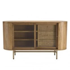 MACABANE Buffet 2 Portes En Verre 3 Tiroirs En Peuplier Couleur Naturelle