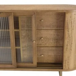 MACABANE Buffet 2 Portes En Verre 3 Tiroirs En Peuplier Couleur Naturelle -Boutique Maisons du Monde buffet 2 portes en verre 3 tiroirs en peuplier couleur naturelle 4