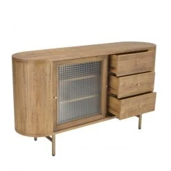 MACABANE Buffet 2 Portes En Verre 3 Tiroirs En Peuplier Couleur Naturelle -Boutique Maisons du Monde buffet 2 portes en verre 3 tiroirs en peuplier couleur naturelle 5