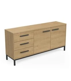 CALICOSY Buffet 2 Portes Et 3 Tiroirs Décor Chêne Hamilton Et Noir Mat -Boutique Maisons du Monde buffet 2 portes et 3 tiroirs decor chene hamilton et noir mat 2