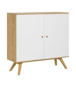 CALICOSY Buffet 2 Portes Et 6 étagères Intérieures L120 Cm - Blanc