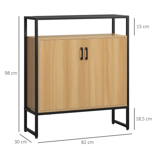 HOMCOM Buffet 2 Portes étagères Verre Trempé Fumé Métal Noir Aspect Bois 3 HOMCOM Buffet 2 Portes étagères Verre Trempé Fumé Métal Noir Aspect Bois – Image 3