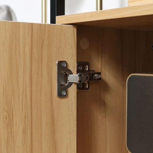 HOMCOM Buffet 2 Portes étagères Verre Trempé Fumé Métal Noir Aspect Bois 4 HOMCOM Buffet 2 Portes étagères Verre Trempé Fumé Métal Noir Aspect Bois – Image 4