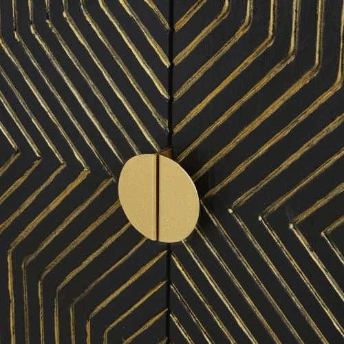 Maisons Du Monde Buffet 2 Portes Noir Mat Et Gravure Dorée 3 Maisons Du Monde Buffet 2 Portes Noir Mat Et Gravure Dorée – Image 3