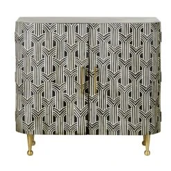 Maisons Du Monde Buffet 2 Portes Noir Motifs En Marqueterie D'os