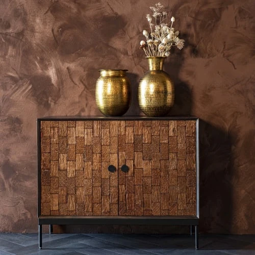 Dutchbone Buffet 2 Portes Sculptées En Bois Foncé Métal 2 Dutchbone Buffet 2 Portes Sculptées En Bois Foncé Métal – Image 2