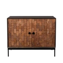 Dutchbone Buffet 2 Portes Sculptées En Bois Foncé Métal