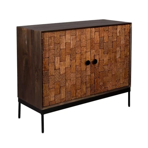 Dutchbone Buffet 2 Portes Sculptées En Bois Foncé Métal 4 Dutchbone Buffet 2 Portes Sculptées En Bois Foncé Métal – Image 4