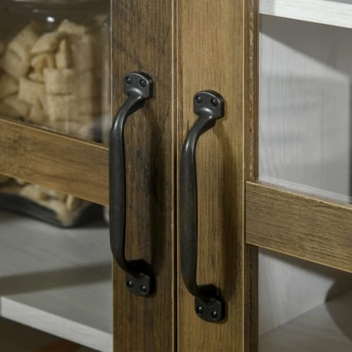 HOMCOM Buffet 2 Portes Vitrine Verre 2 étagères Bois Blanc Effet Céruse 4 HOMCOM Buffet 2 Portes Vitrine Verre 2 étagères Bois Blanc Effet Céruse – Image 4