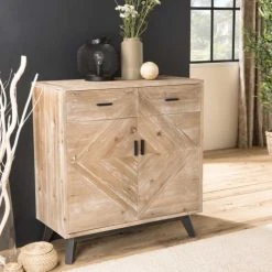 Alternative view of MACABANE Buffet 2 Tiroirs 2 Portes Beige Pieds En Sapin Noir