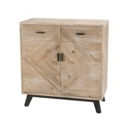 MACABANE Buffet 2 Tiroirs 2 Portes Beige Pieds En Sapin Noir