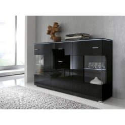 Petits Meubles Buffet 3 Portes 1 Tiroir Avec Led Danae Noir -Boutique Maisons du Monde buffet 3 portes 1 tiroir avec led danae noir 2