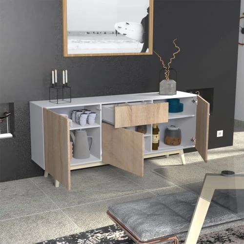 Weber Industries Buffet 3 Portes 1 Tiroir Chêne Blanchi Blanc 3 Weber Industries Buffet 3 Portes 1 Tiroir Chêne Blanchi Blanc – Image 3