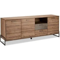 Furnhouse Buffet 3 Portes 2 Tiroirs En Acacia Massif Et Métal Marron