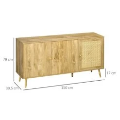 HOMCOM Buffet 3 Portes 3 étagères Style Bohème Aspect Bois Clair Cannage -Boutique Maisons du Monde buffet 3 portes 3 etageres style boheme aspect bois clair cannage 2