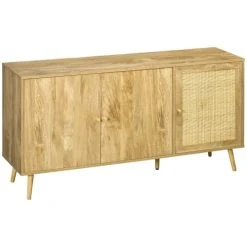 HOMCOM Buffet 3 Portes 3 étagères Style Bohème Aspect Bois Clair Cannage -Boutique Maisons du Monde buffet 3 portes 3 etageres style boheme aspect bois clair cannage 3