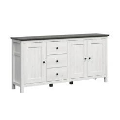 Petits Meubles Buffet 3 Portes 3 Tiroirs Blanc Et Naturel Foncé